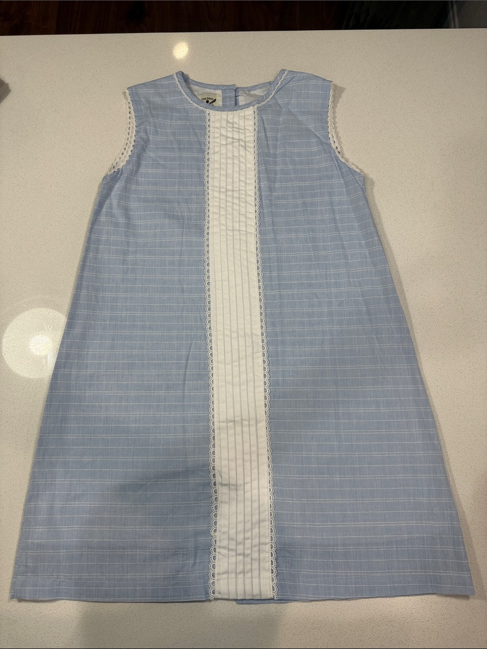 Girls' Light Blue Sleeveless A Line Dress  with White Front Detail